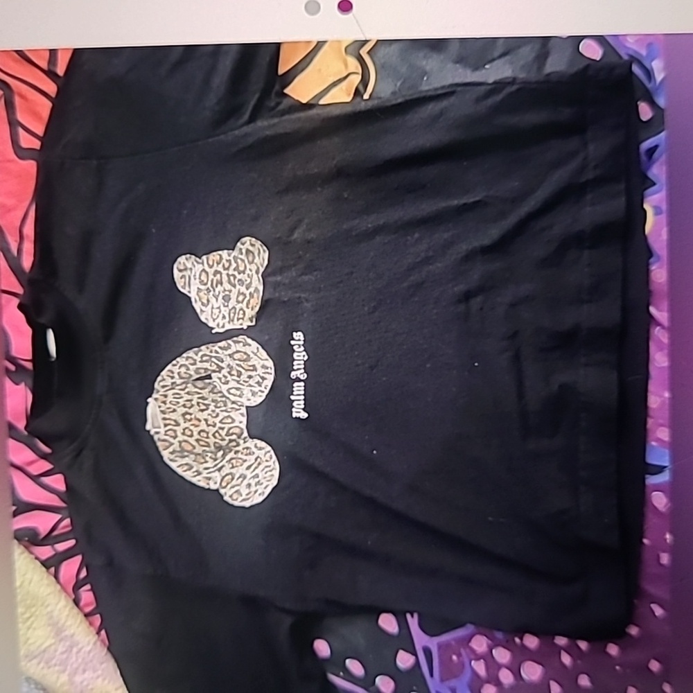 Palm Angels Black Tee with Leopard Crop Top Medium